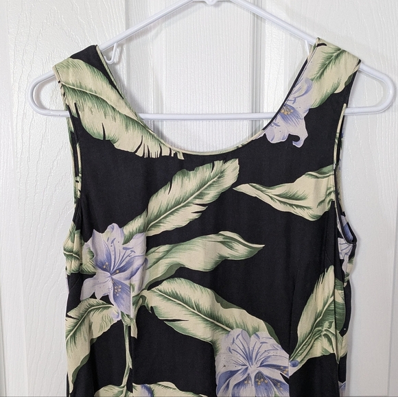 Vintage 100% Silk‎ Tiki Classics Black Tropical Floral Hawiian Midi Dress Size 8 - Picture 5 of 7